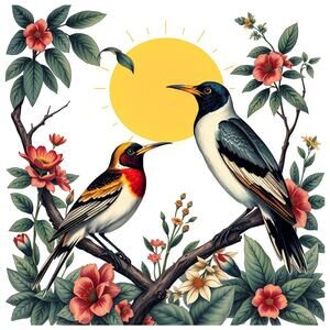 Two birds on a branch wall art print home decor No Frame Size  8.5 x 11